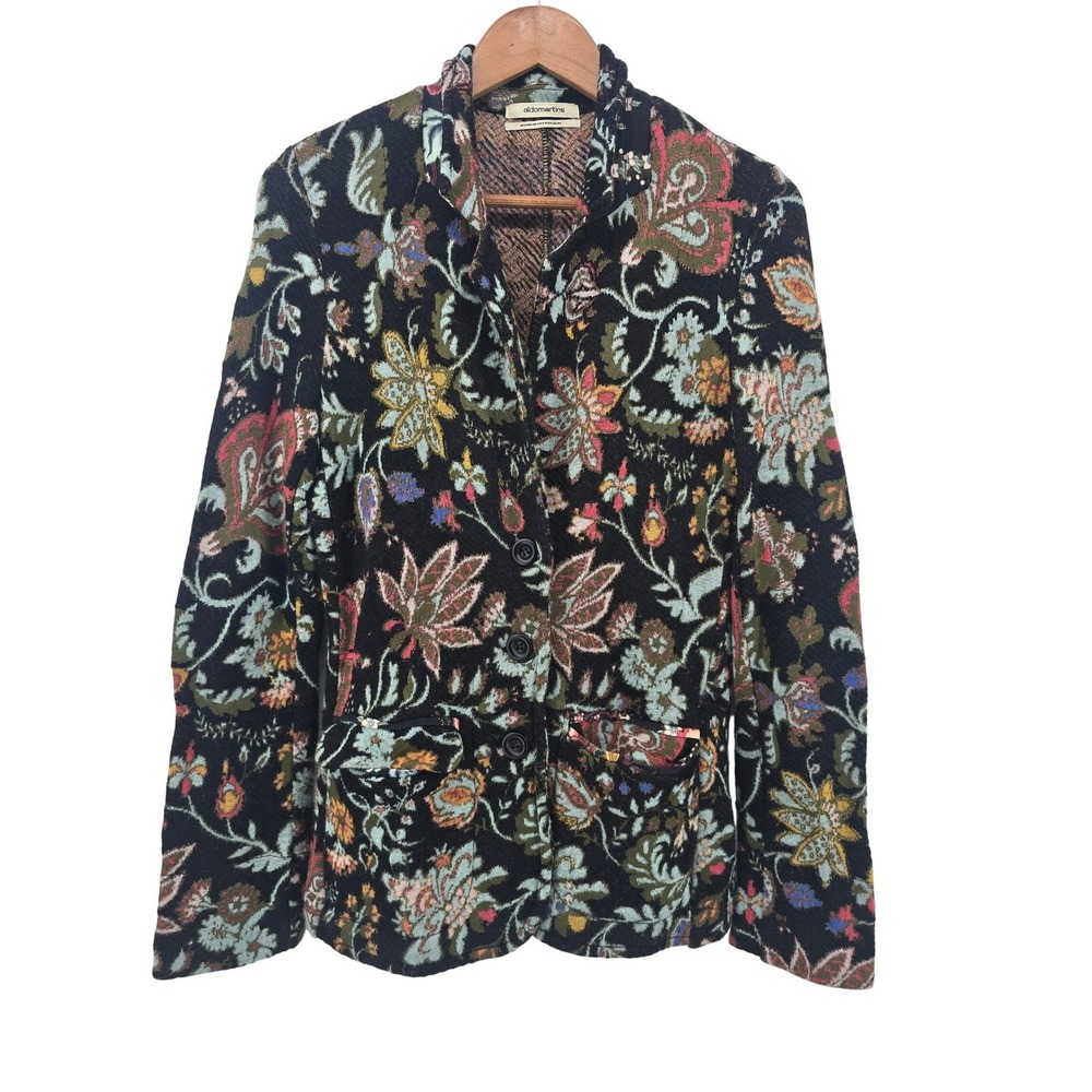 Aldo Martins Knit Blazer Womens Size 40 Black Floral Paisley Jacquard Spain Boho